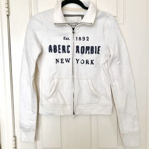 Abercrombie & Fitch Cream Zip Up Distressed Short Sweatshirt Jacket Size M